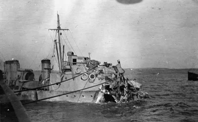 HMS Albacore after hitting a mine 