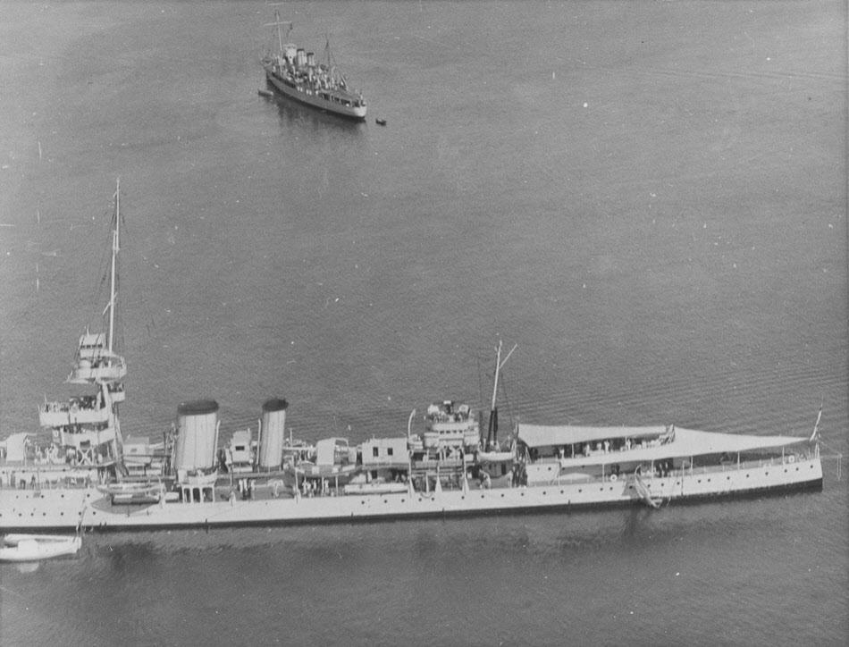 HMS Capetown from above and the left 
