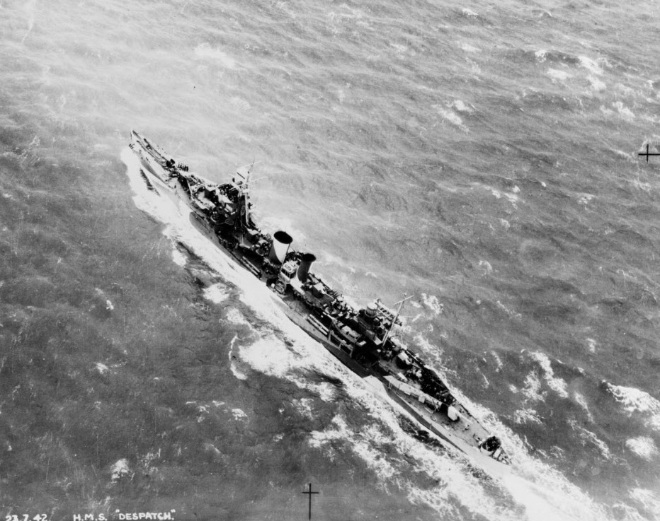 HMS Despatch at high speed, 1942 