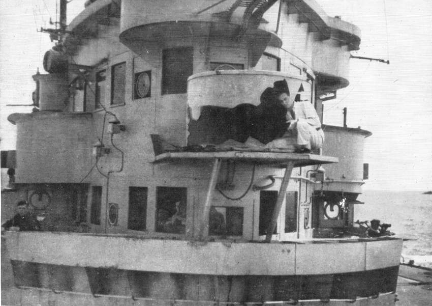 Damage to the bridge of HMS Illustrious