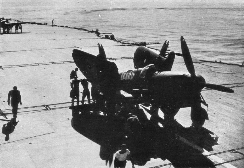 Folding the wings of a Fairey Firefly on HMS Indefatigable