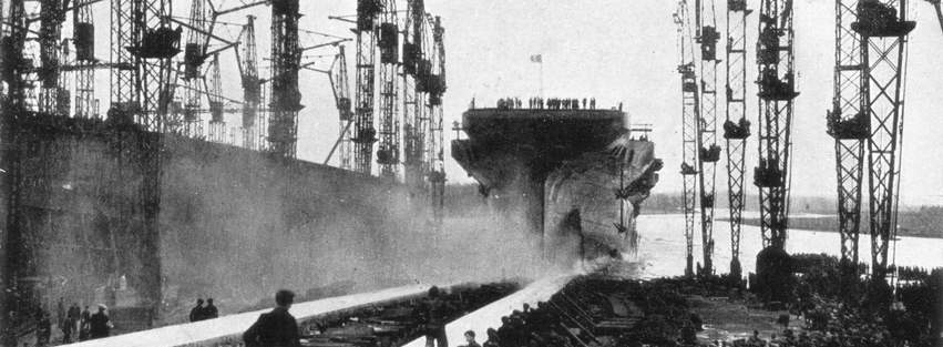 HMS Indefatigable being launched 