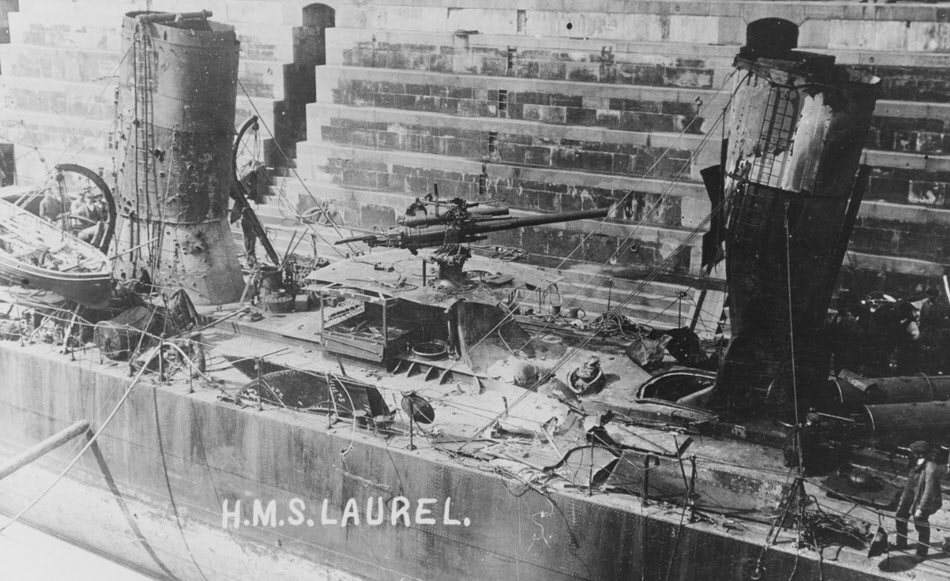 Damage suffered by HMS Laurel at Heligoland (2 of 2) 