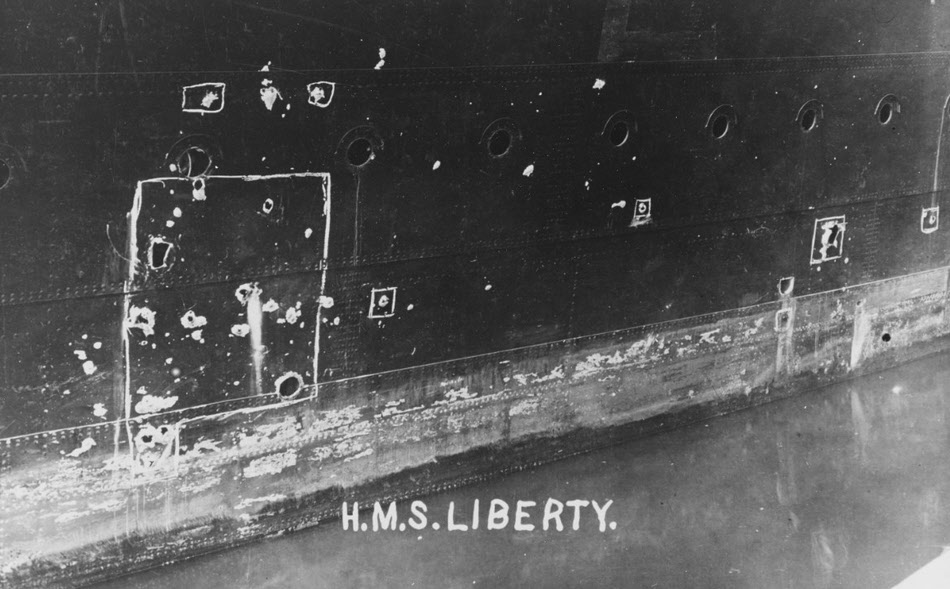 Damage to HMS Liberty at Heligoland 