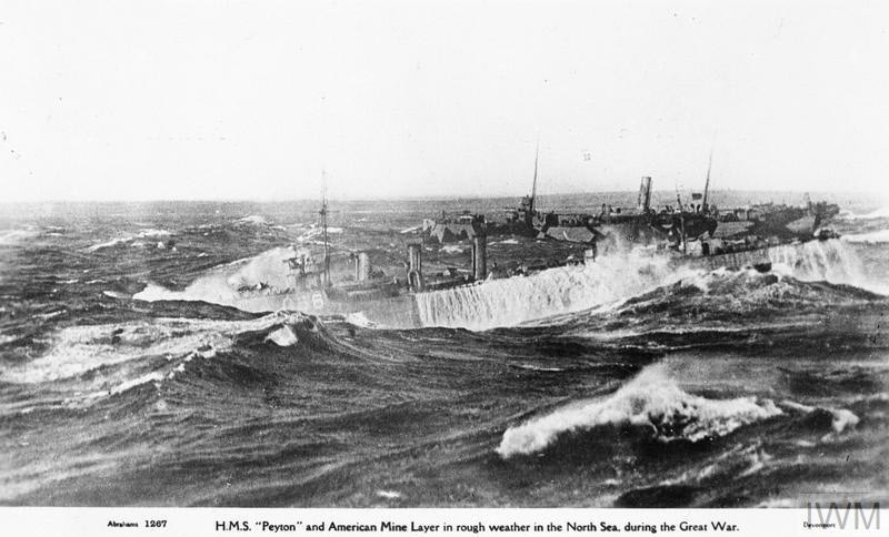 HMS Peyton and US Minelayer in North Sea 