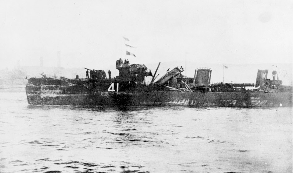 HMS Spitfire showing damage suffered at Jutland 