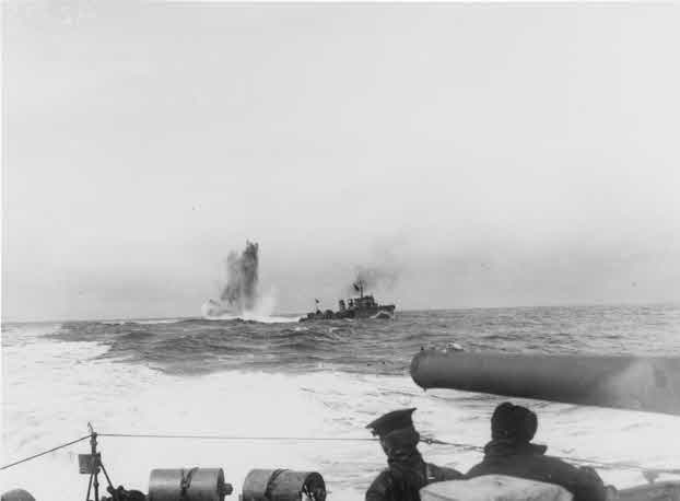 HMS Tempest dropping a Depth Charge 