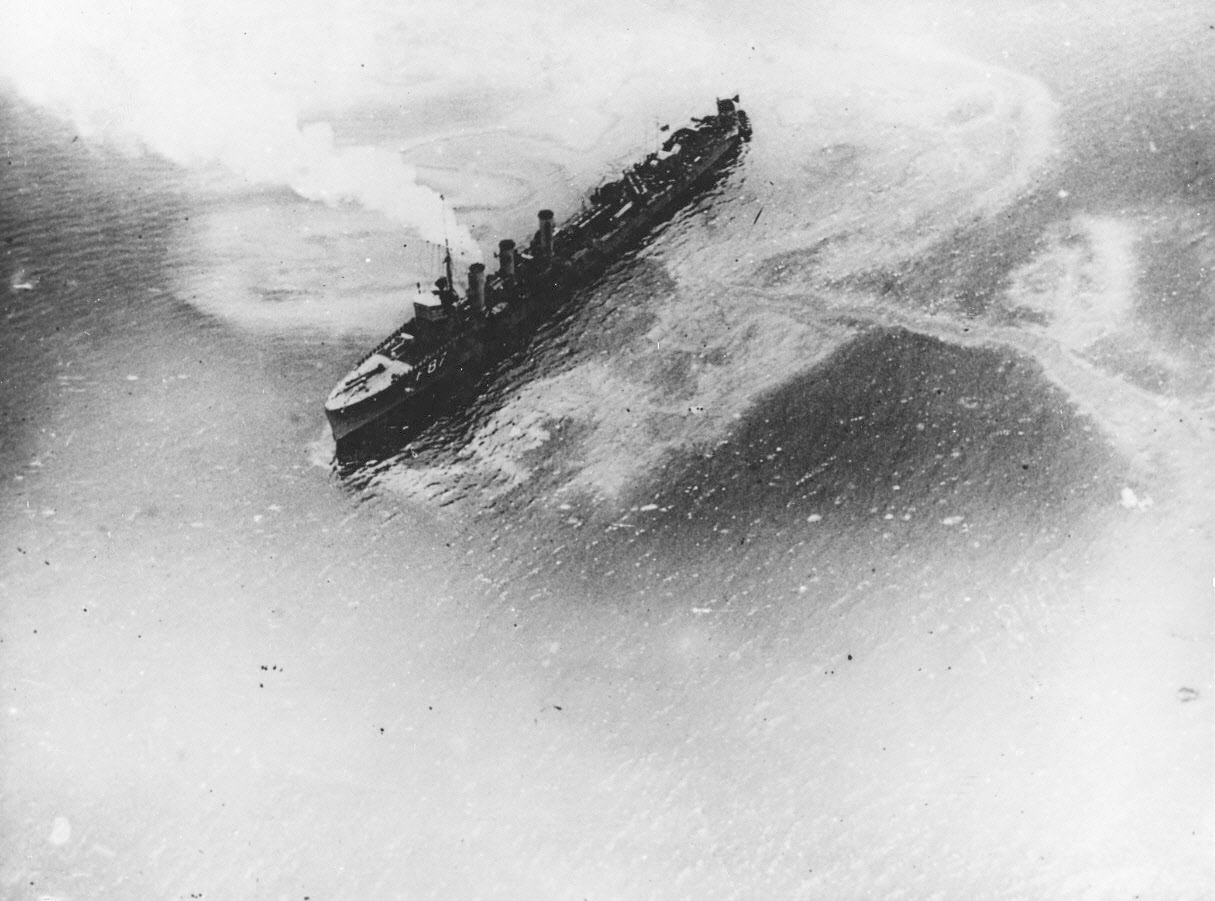 HMS Tetrach after dropping depth charges 