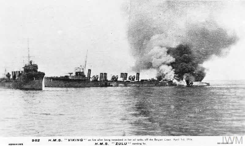 HMS Viking on fire 