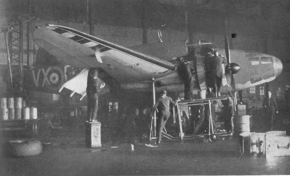 Lockheed Hudson being serviced in hanger 