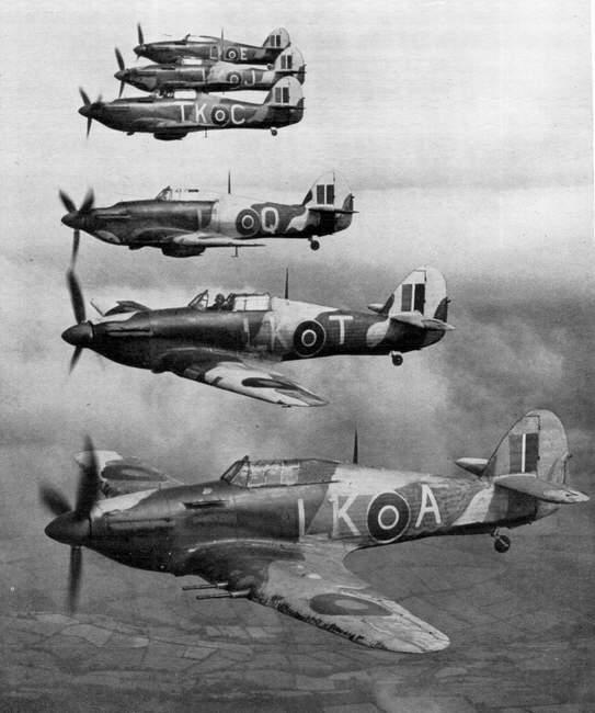 Six Hurricanes of No.87 Squadron seen in flight during June 1941
