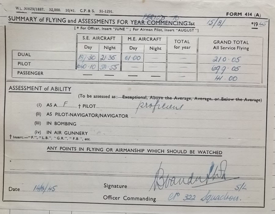 Ian Walters' Flying Assessment, August 1945 