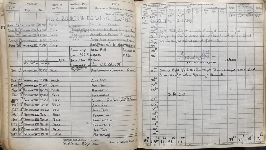 Ian Walter's Logbook, No.322 Squadron, April 1945 (Full Page)