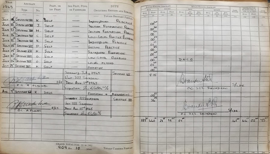 Ian Walter's Logbook, No.322 Squadron, July 1945 (Full Page)