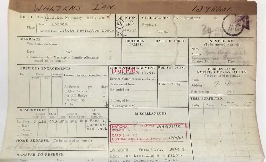 Service Record of Ian Walters, 322 Squadron (Front Top)