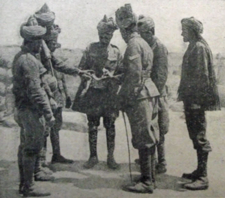 Indian Troops examine shell fragment, Gallipoli 