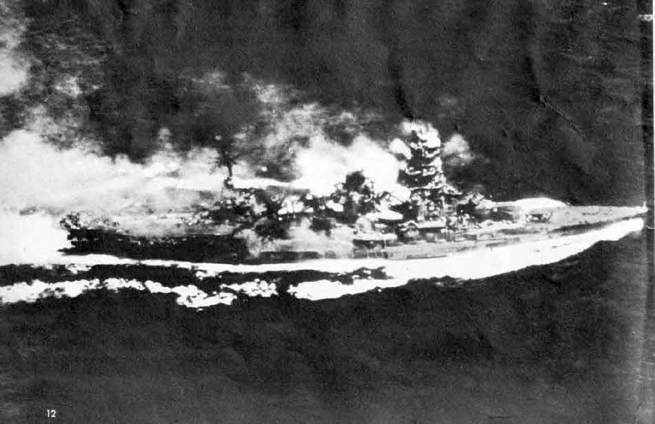 Ise class battleship-carrier under attack 