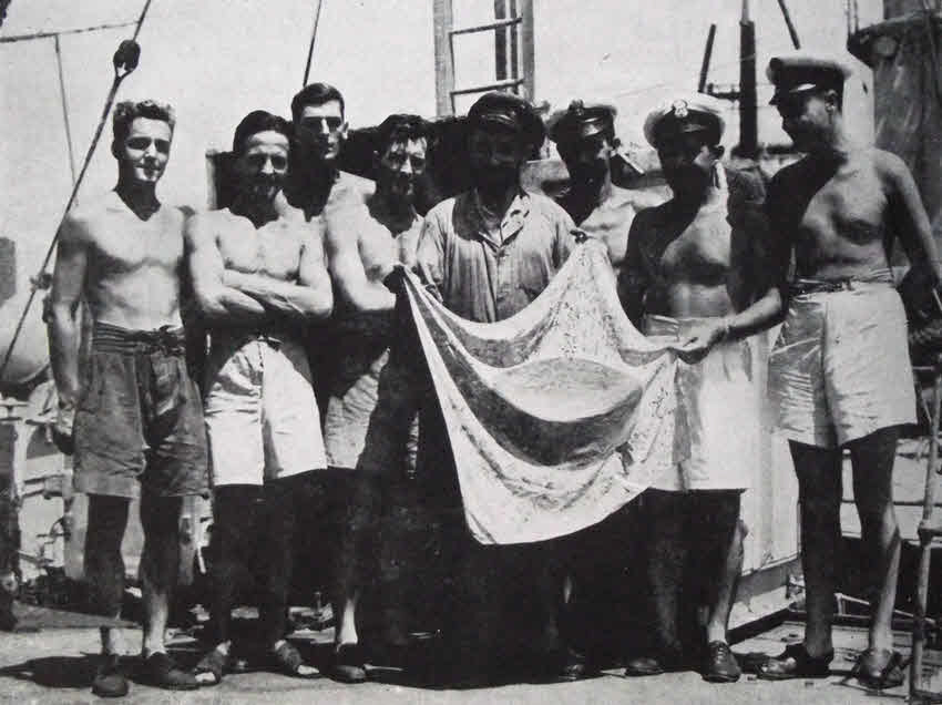 Destroyer Crew with Japanese Flag from Ramree 