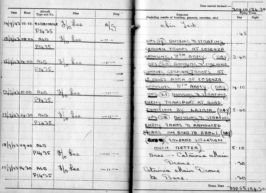 No.296 Squadron Log Book, 14-18 September 1943 