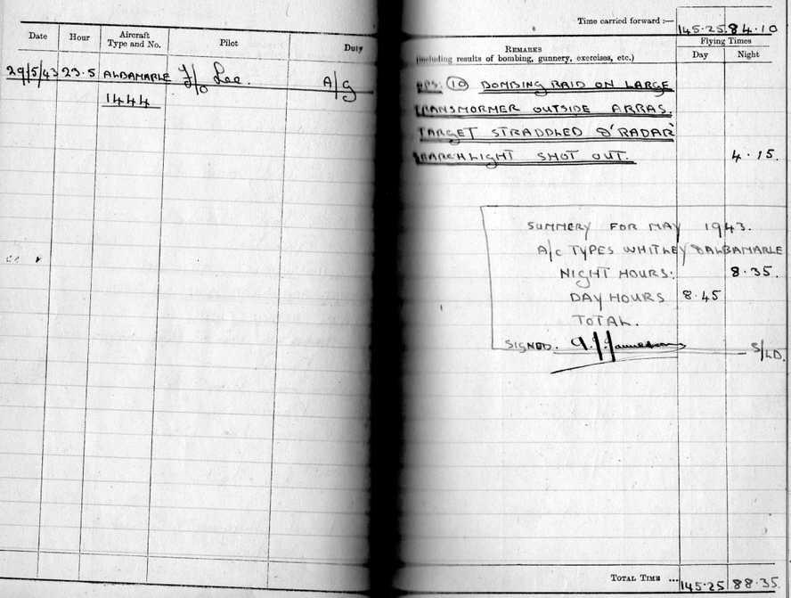 No.296 Squadron Log Book, 29 May 1943