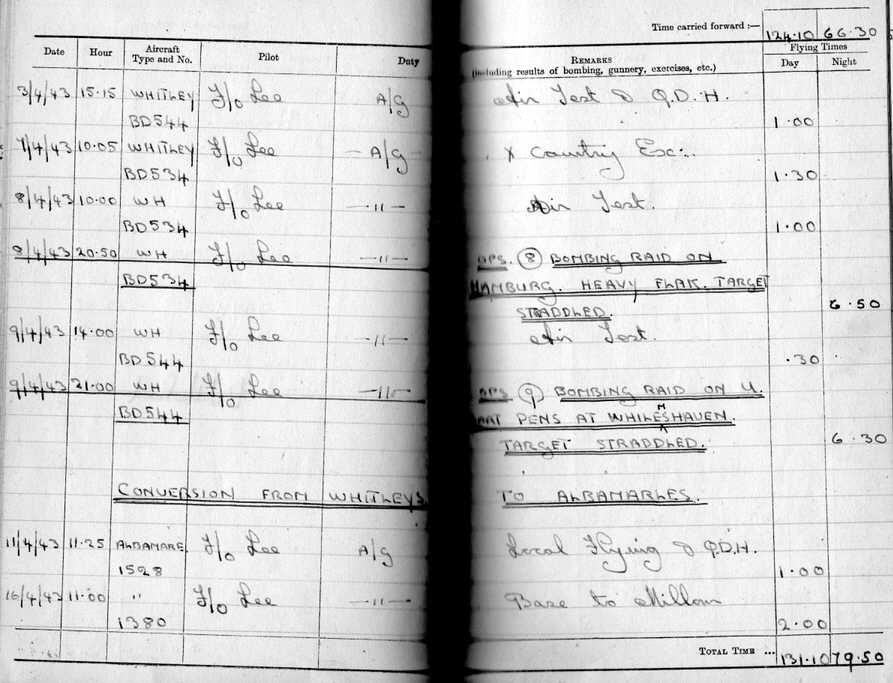 No.296 Squadron Log Book, 3-16 April 1943