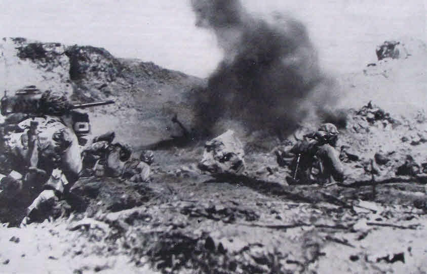 US Marines supported by Sherman tank, Iwo Jima 