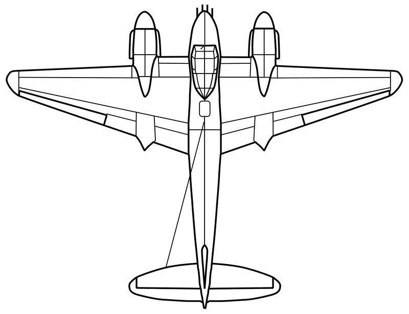 Top plan of the de Havilland Mosquito FB Mk VI