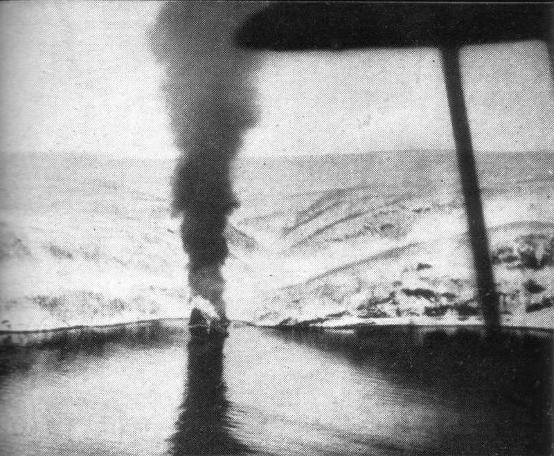 Second Battle of Narvik, 13 April 1940 - German destroyer burning herself out 