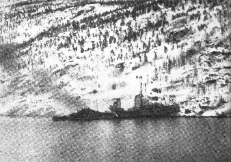 Second Battle of Narvik, 13 April 1940 - German destroyer forced aground 