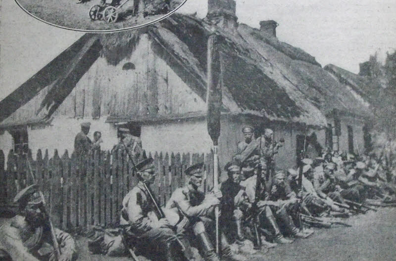 Russian infantry resting in a village, 1915 