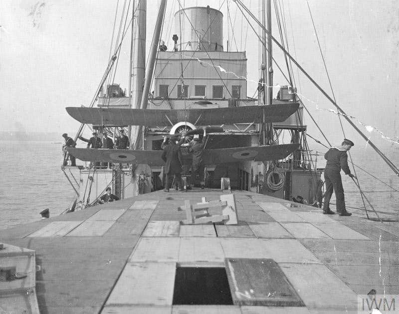 Sopwith Pup hoisted onto HMS Vindex