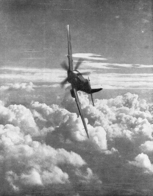 Supermarine Spitfire F.Mk XIV against the clouds 