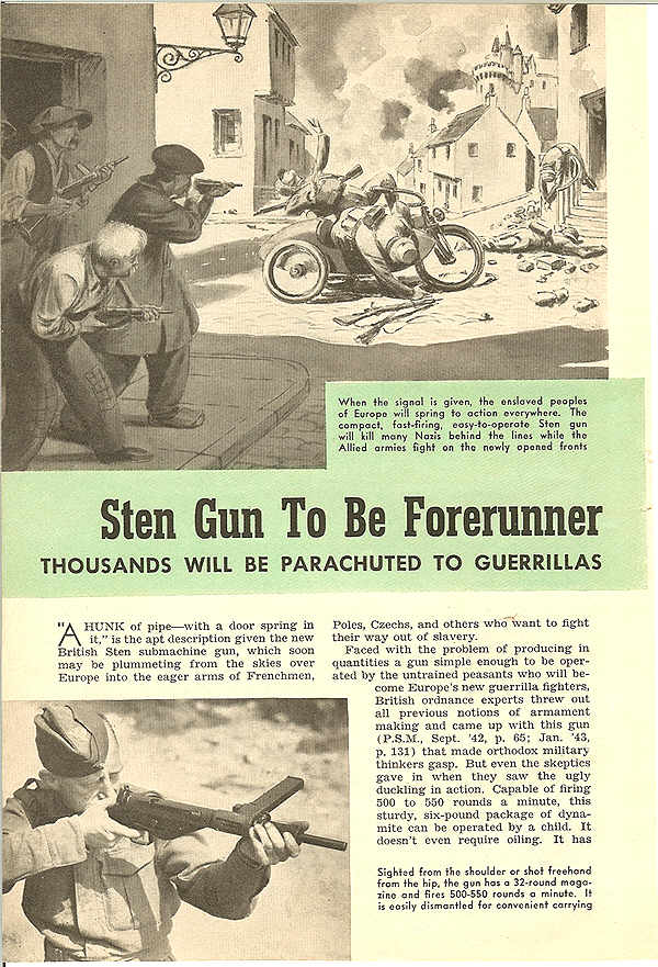 Popular Science article on the Sten Gun (1 of 2) 