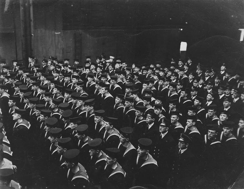Sunday Service in HMS Ravager, 1943
