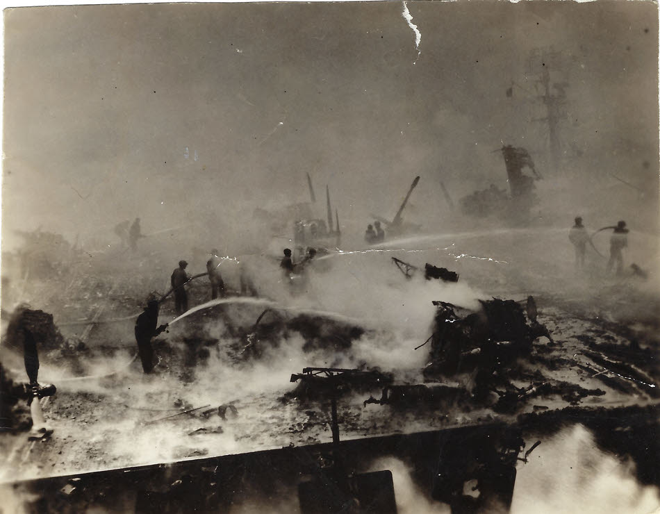 Firefighting on the deck of USS Bunker Hill (CV-17) 