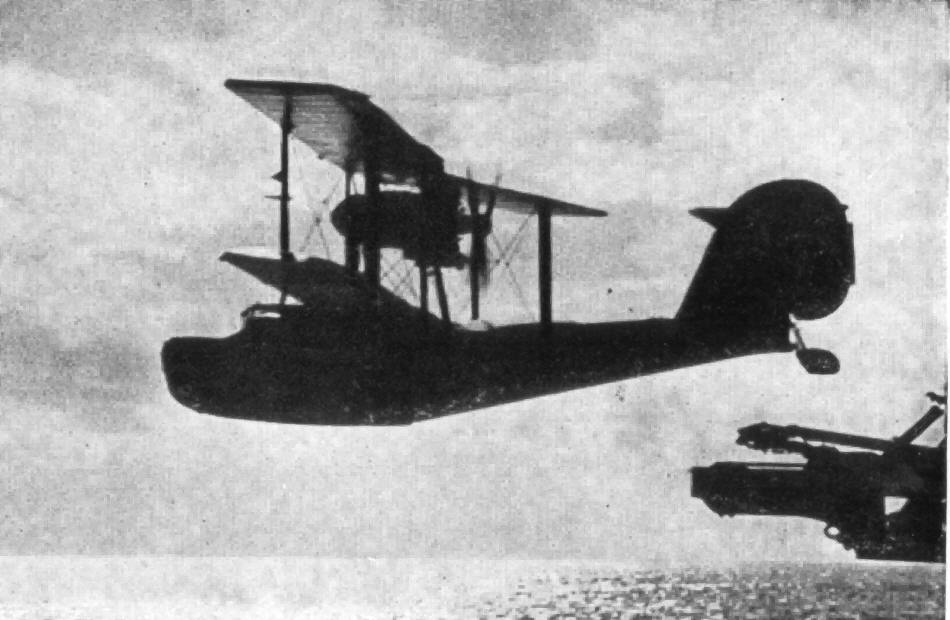 A Supermarine Walrus being launched at the start of a reconnaissance patrol