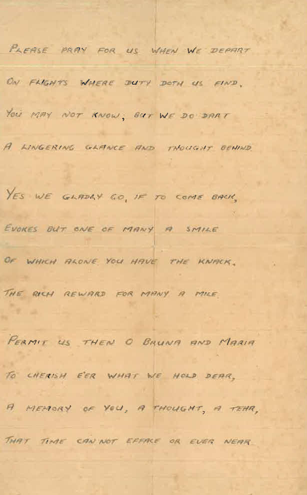 Lt D.W. Gay's War Effort - hand written poem 