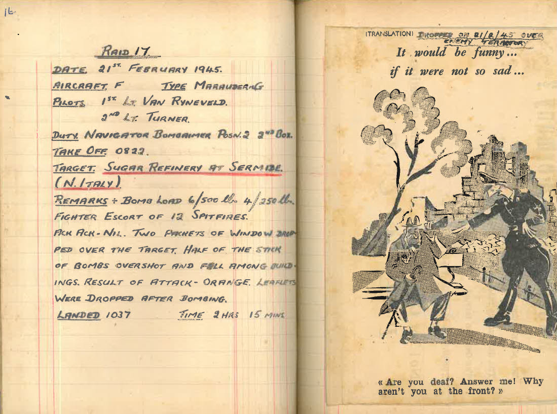 Lt D.W. Gay's War Effort - Raid 17 and Propaganda leaflet 