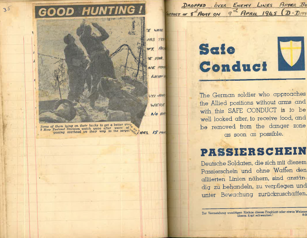 Lt D.W. Gay's War Effort - Safe Conduct from April 1945 