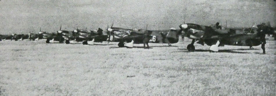 Squadron of Yakovlev Yak-7s on airfield 