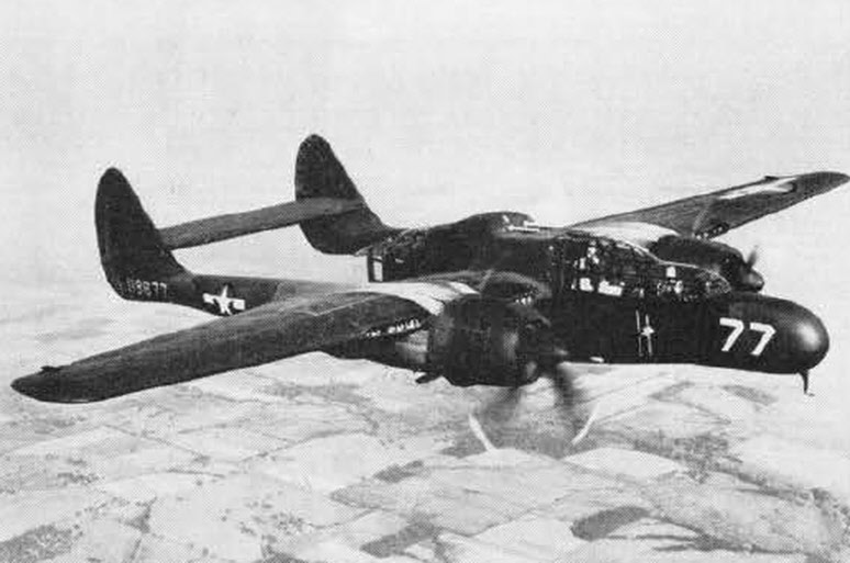 Northrop YP-61 Black Widow from the front-right 