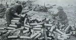 Pile of 25-pounder shells being cleared, Normandy 