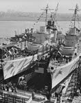 USS Aeron Ward (DD-483) and USS Buchanan (DD-484) being launched, 1941 