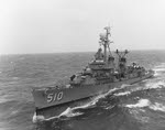 USS Eaton (DD-510) approaching USS Lake Champlain (CVS-39) to refuel, 1964 