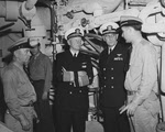 Admiral Nimitz in engine room of USS Essex (CV-9), 1951 