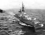 USS Frank Knox (DD-742) coming alongside Coral Sea (CVA-63), 1964