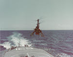 DASH in free flight above USS Hazelwood (DD-531) 