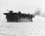 USS Independence (CVL-22) on fire at Bikini Atoll 