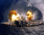 USS Iowa (BB-61) fires full broadside, Puerto Rico, 1984 