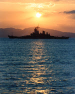 Sunset behind USS Iowa (BB-61), Costa Rica, 1986 
